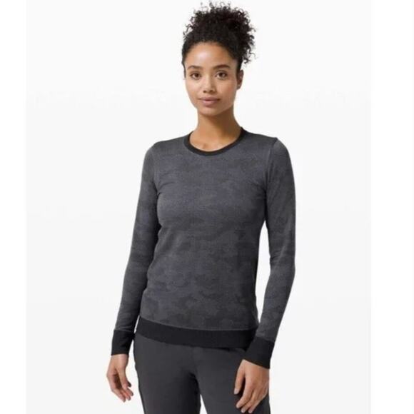 LULULEMON Swiftly Breathe Long Sleeve Top in Vented Camo Black Asphalt - Picture 1 of 6